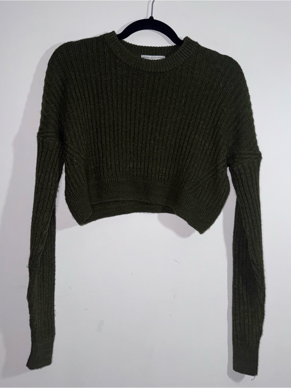 Urban Outfitters S Olive Green Ribbed Crop Sweater Y2K Minimalist